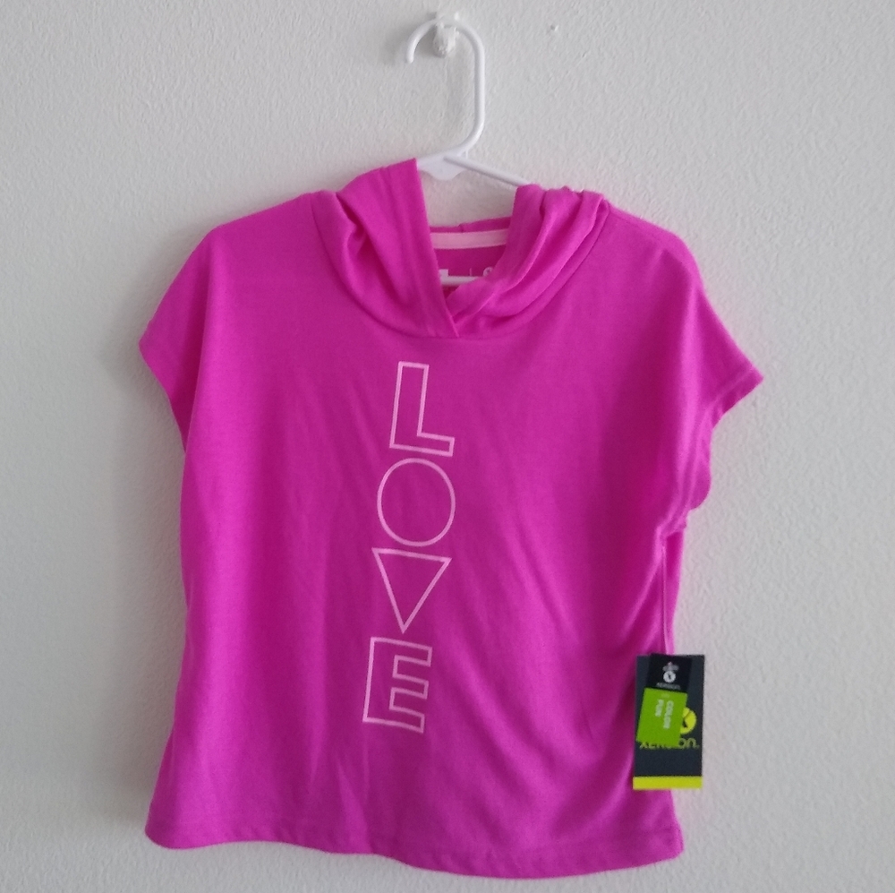 Xersion fiusha pink short sleeve hooded shirt